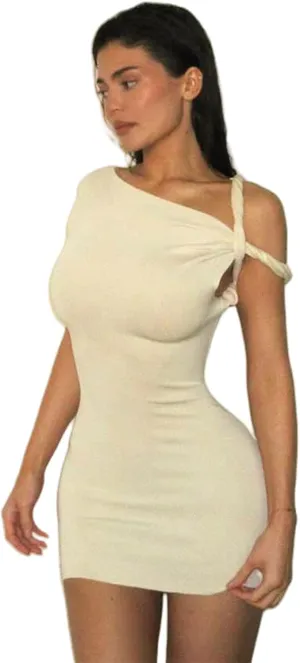 Women's Sexy Asymmetrical Twist One Shoulder Mini Dress Single Short Sleeve Knot Ruched Bodycon Y2K Party Dresses