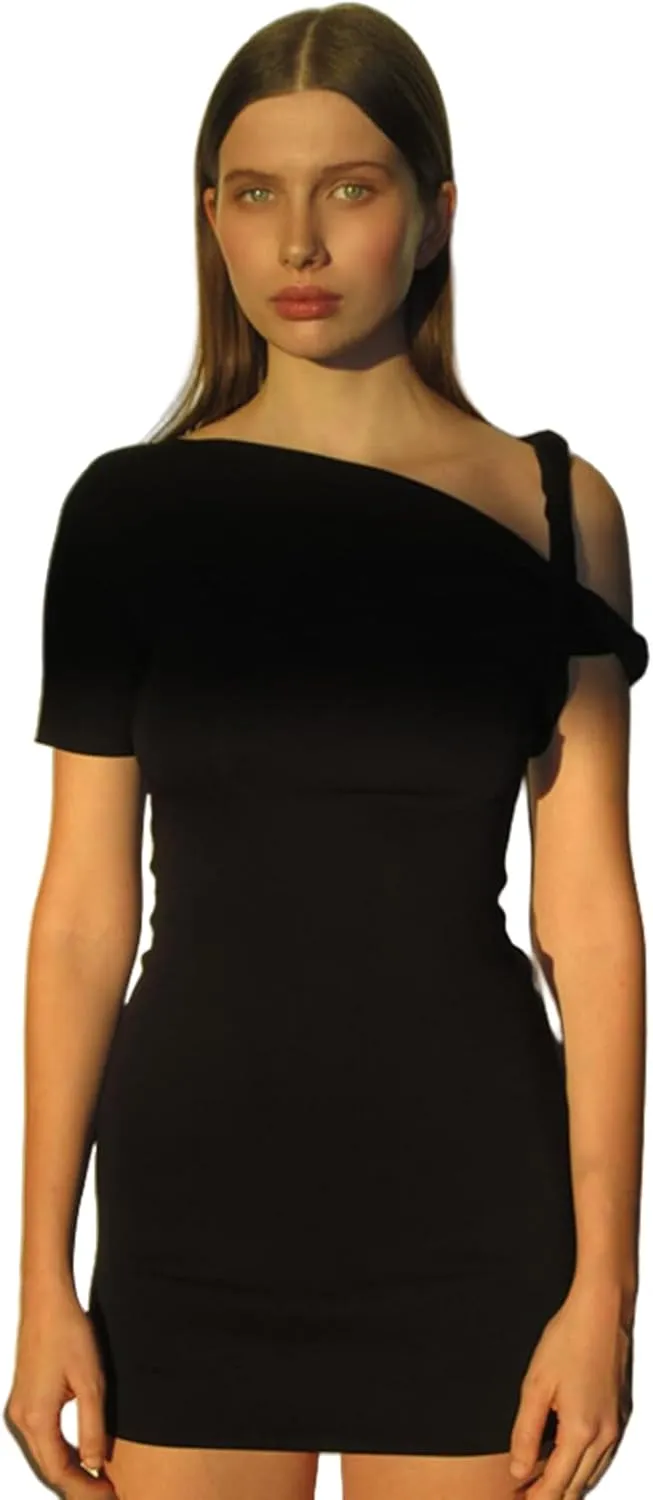 Women's Sexy Asymmetrical Twist One Shoulder Mini Dress Single Short Sleeve Knot Ruched Bodycon Y2K Party Dresses