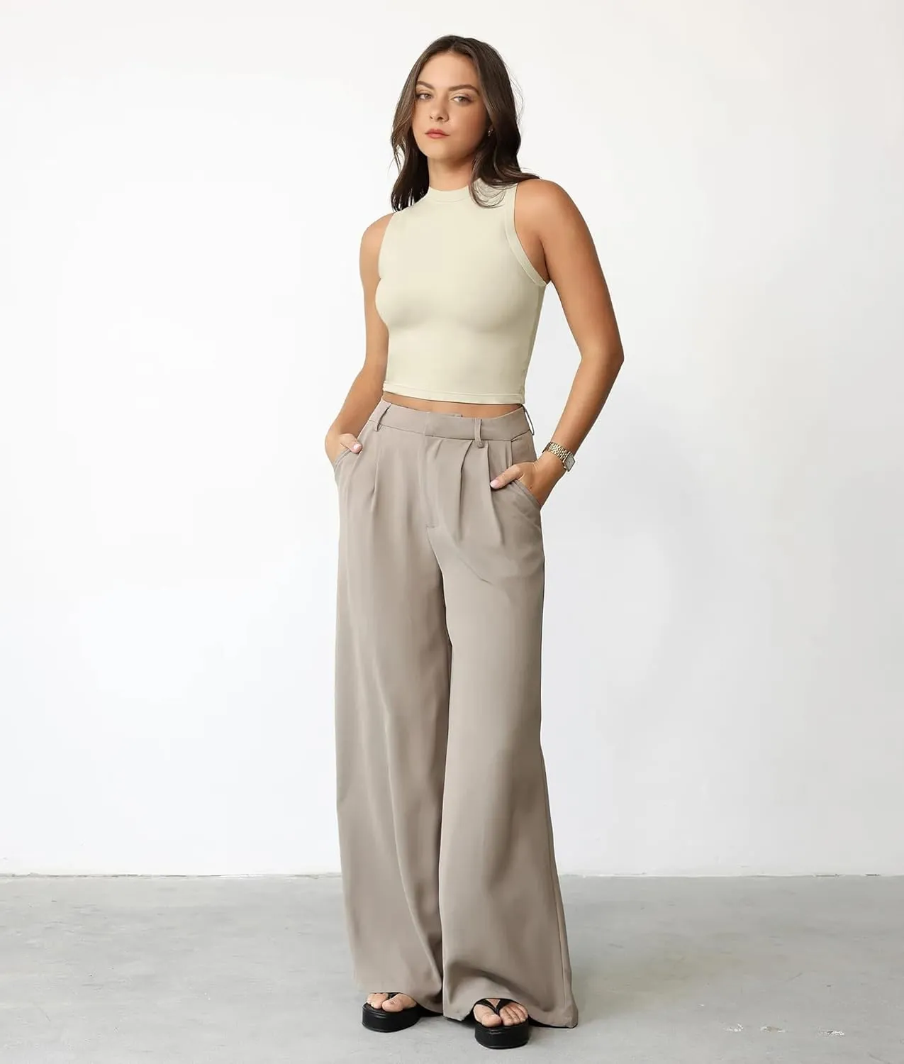 YIANNA Women's Sleeveless Crop Tops Cotton Slim Fit Basic Tee Mock Neck Tank Casual Going Out Top